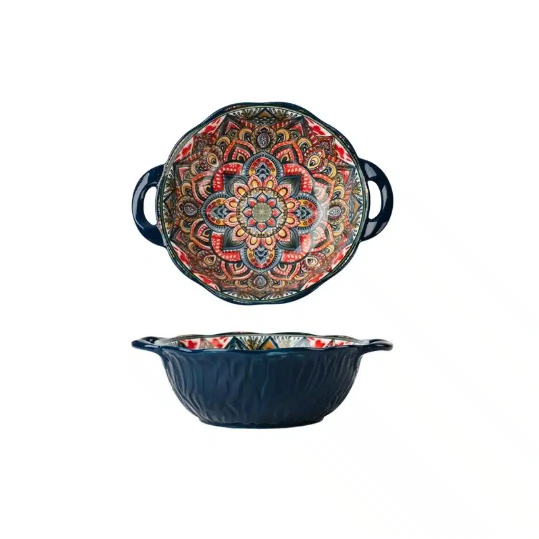 Service vaisselle bohème en céramique bleu floral