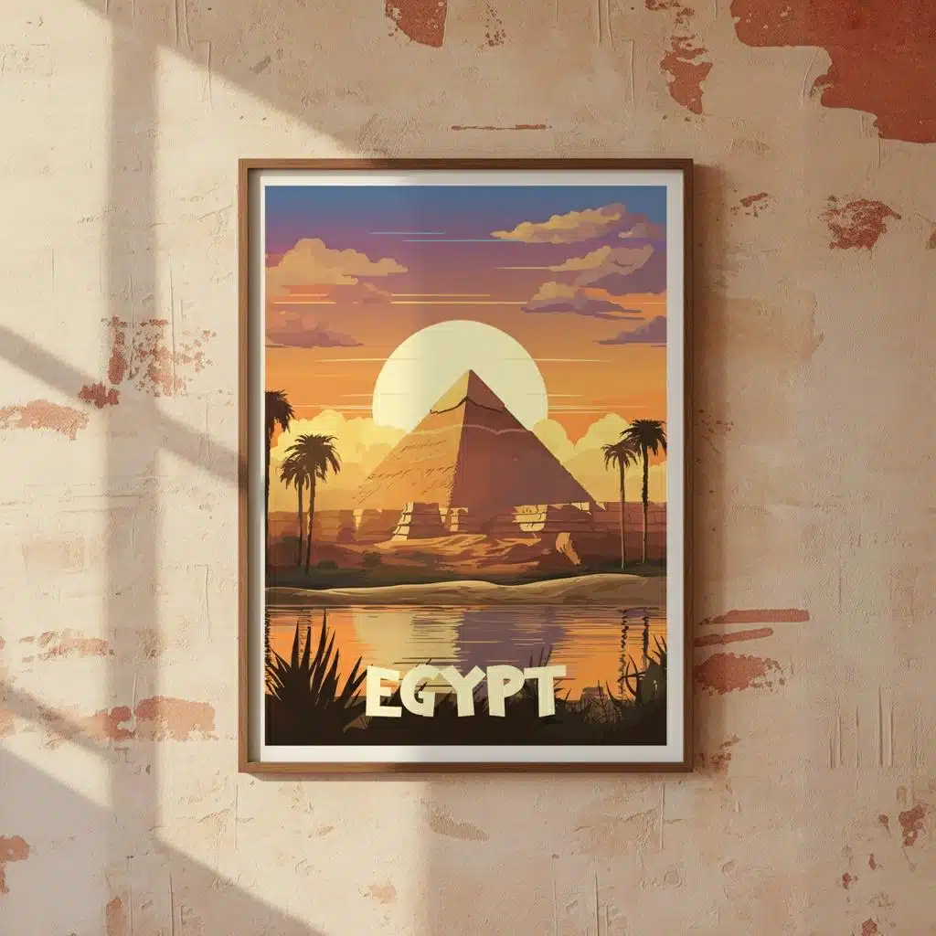 Affiche art déco pyramide égyptienne au couleur du coucher de soleil