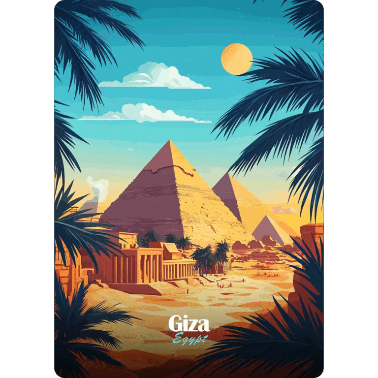 Affiche Illustrée des Pyramides de Gizeh Égypte