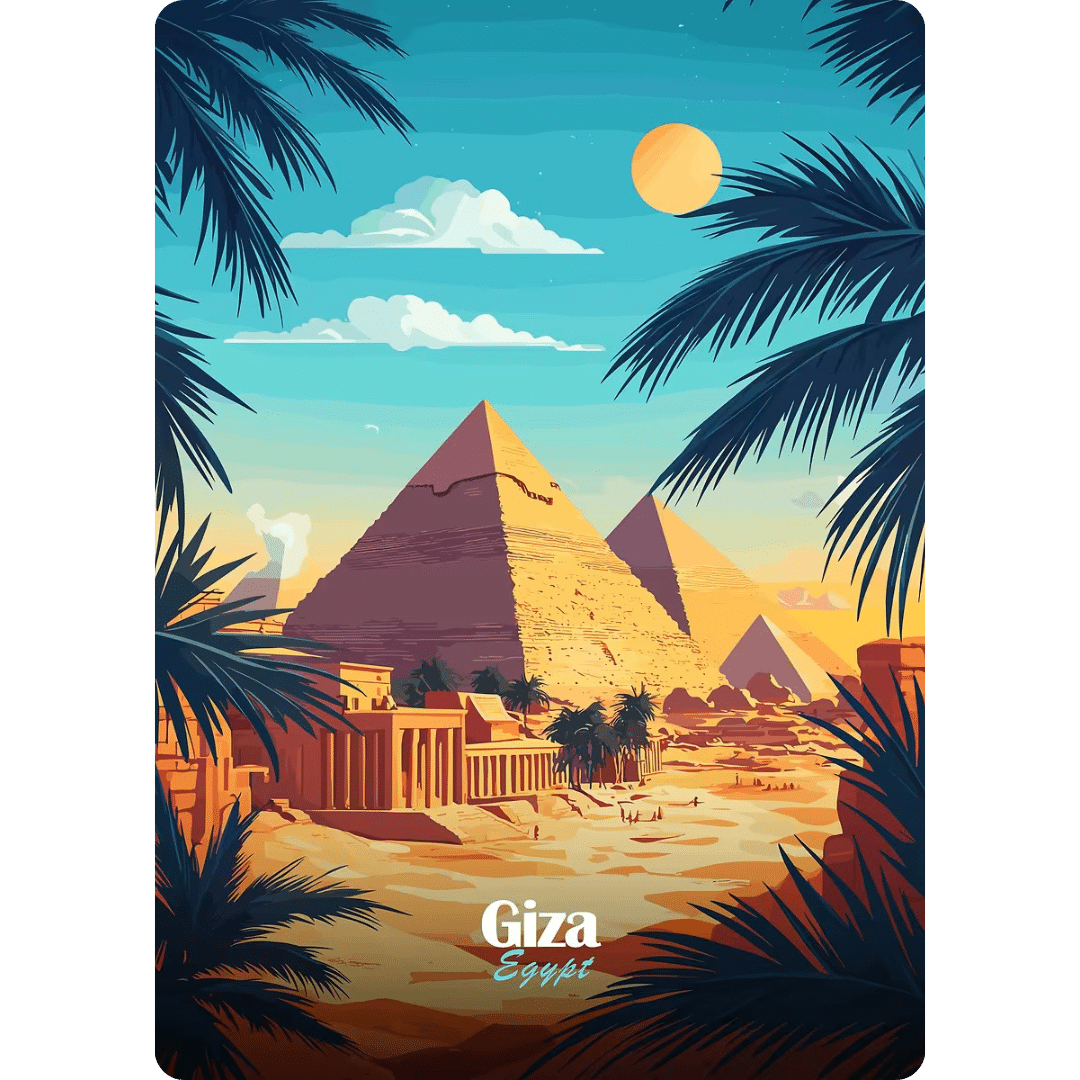 Affiche Illustrée des Pyramides de Gizeh Égypte