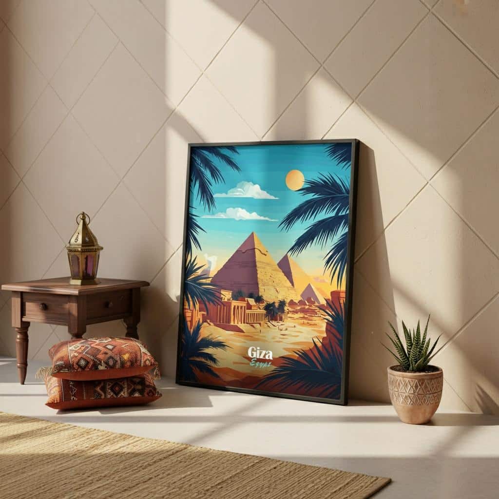 Affiche Illustrée des Pyramides de Gizeh Égypte