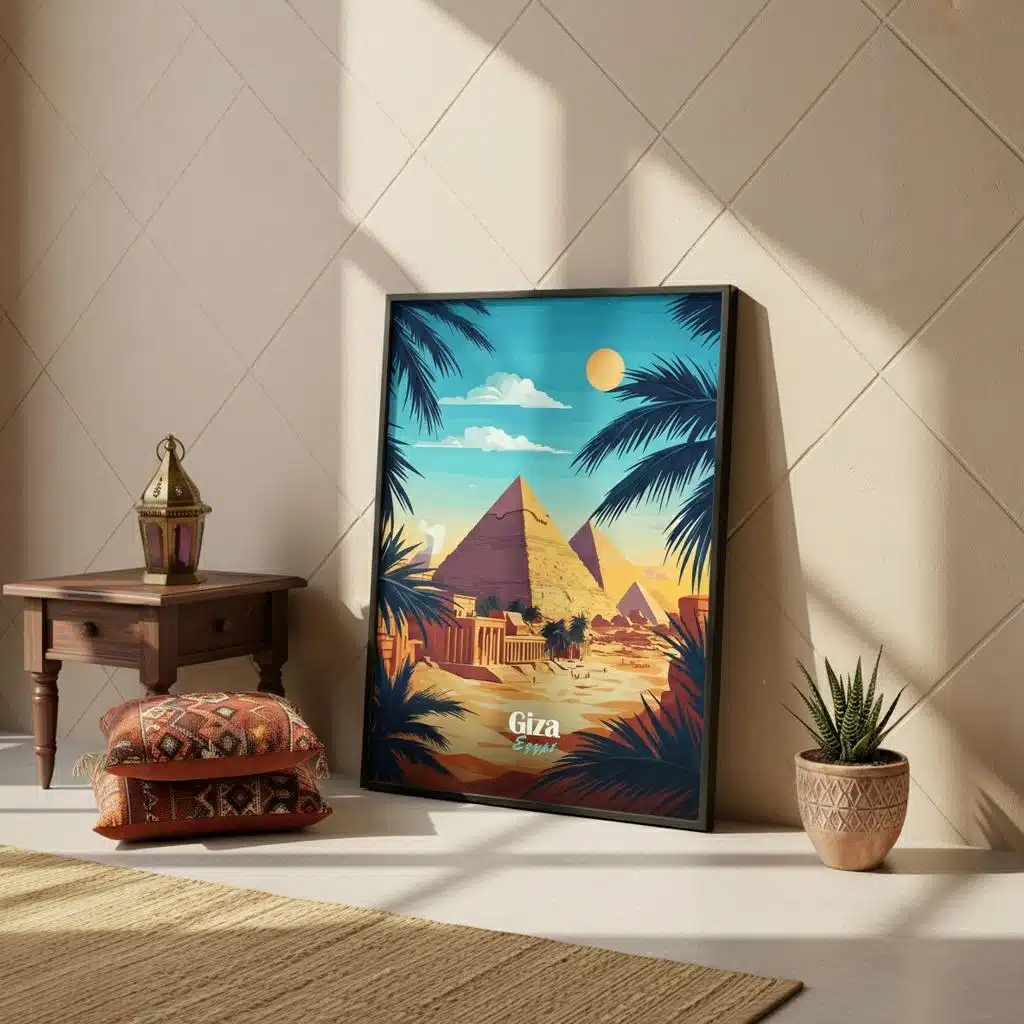 Affiche illustrée des pyramides de Gizeh Égypte