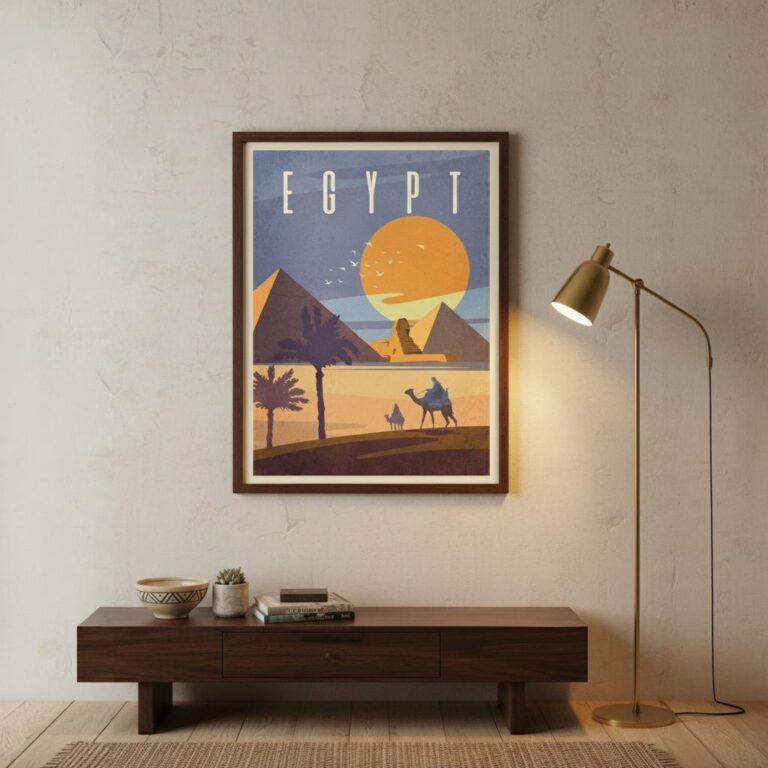 Affiche vintage ygypte avec pyramides et chameau
