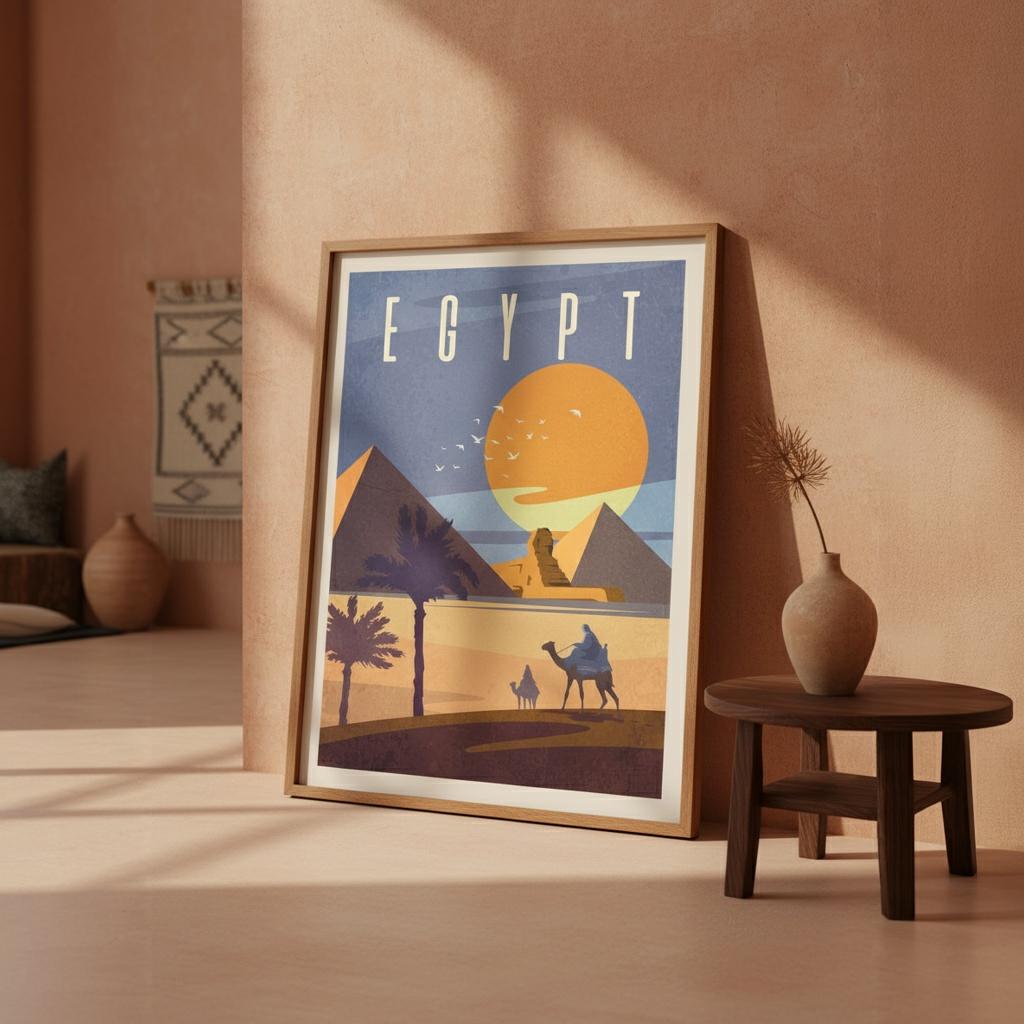 Affiche Vintage Égypte avec Pyramides et Chameau