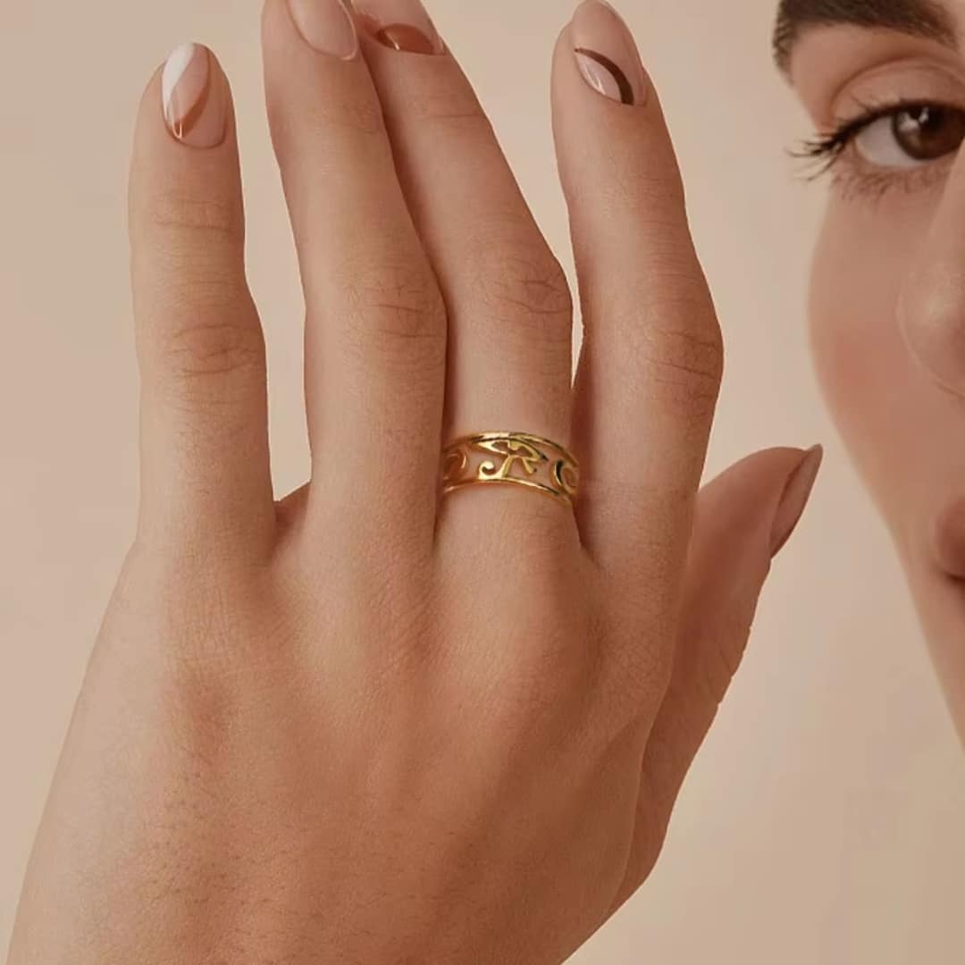 Bague Acier Inoxydable avec Motifs Égyptiens 2
