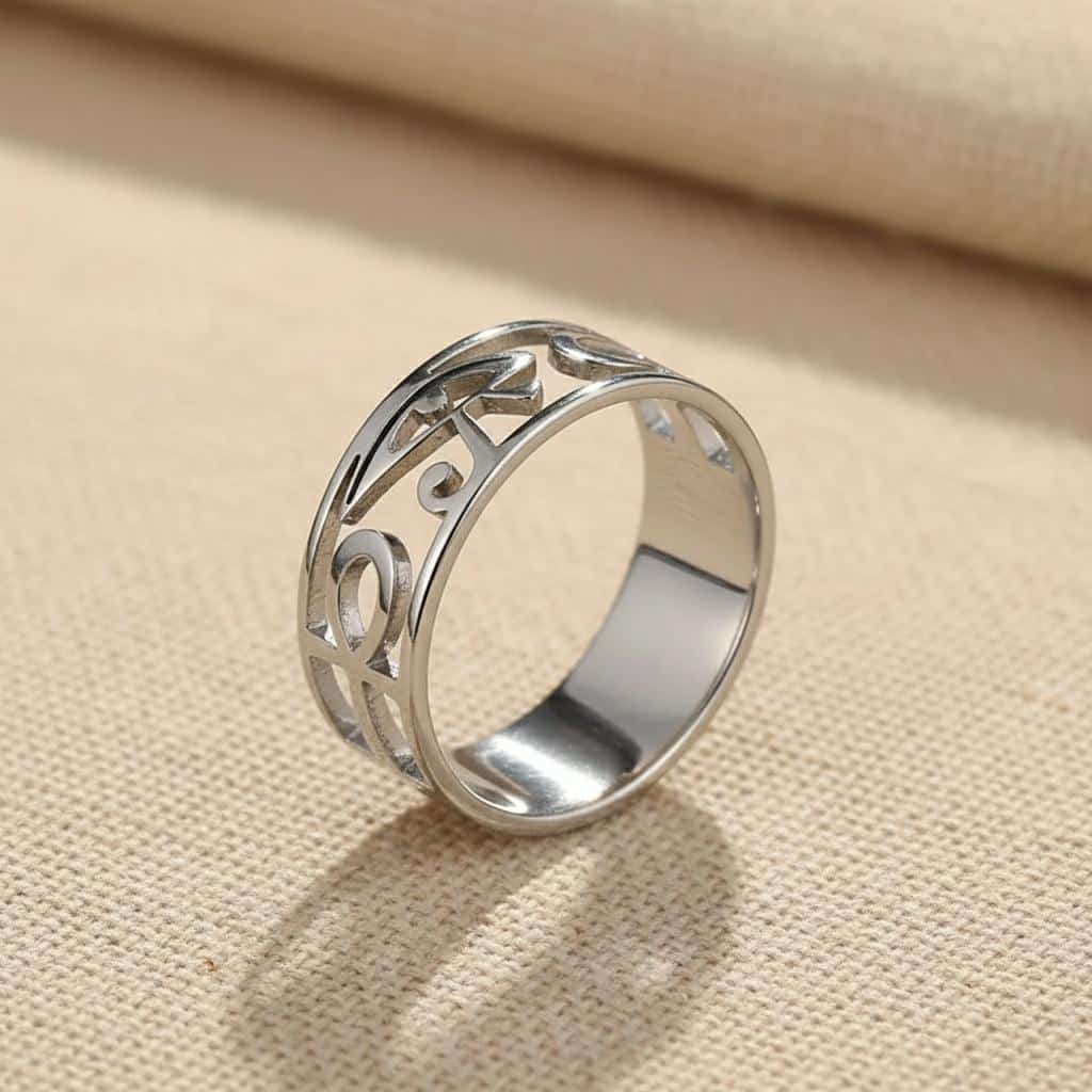 Bague Acier Inoxydable avec Motifs Égyptiens