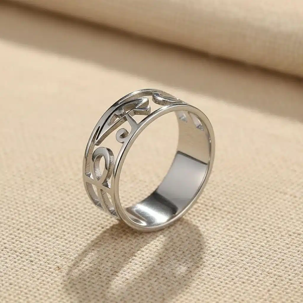 Bague acier inoxydable avec motifs égyptiens