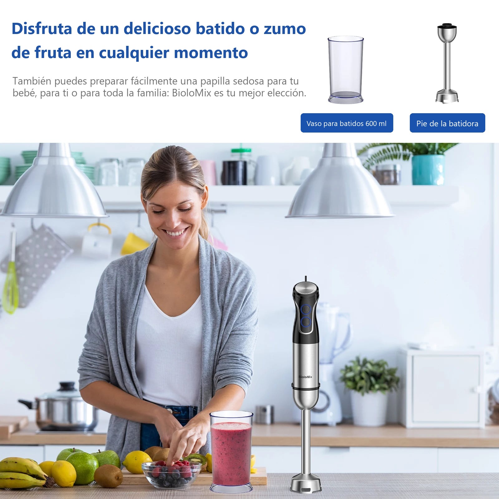 Batidora de mano potente y picadora Biolomix