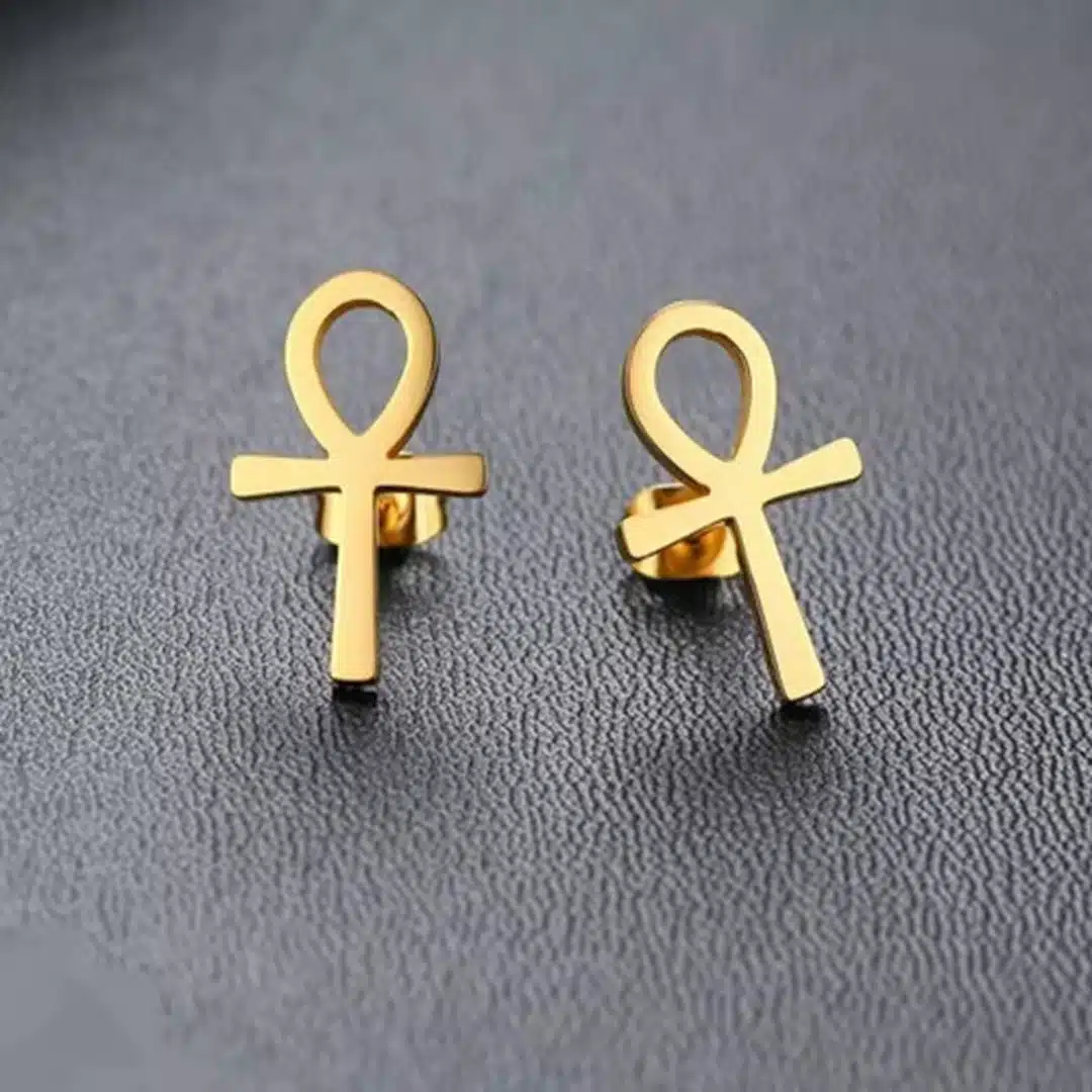 Boucles d'Oreilles Croix Ankh en Acier Inoxydable