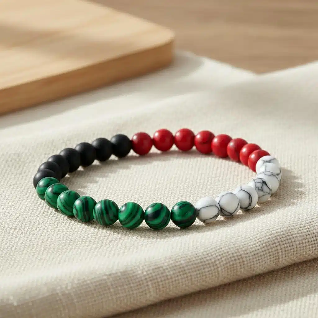 Bracelet couleur Palestine en perles effet pierre