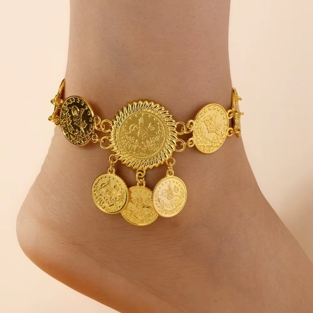Bracelet de Cheville Doré aux Médaillons Orientaux 1