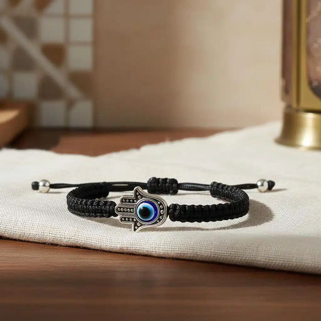 Bracelet hamsa cordon tressé noir porte-bonheur