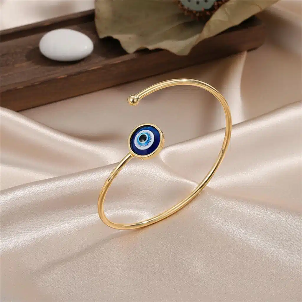 Bracelet jonc avec oeil bleu protecteur de Nazar
