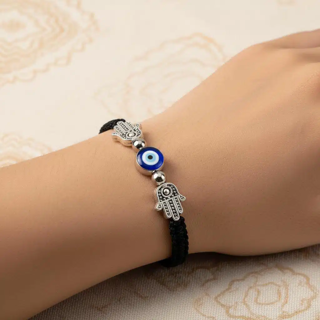 Bracelet porte-bonheur oeil Turc bleu et main de Fatma