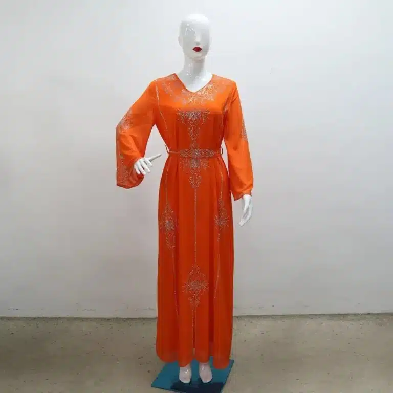Caftan femme en chiffon à strass, col v et manches larges