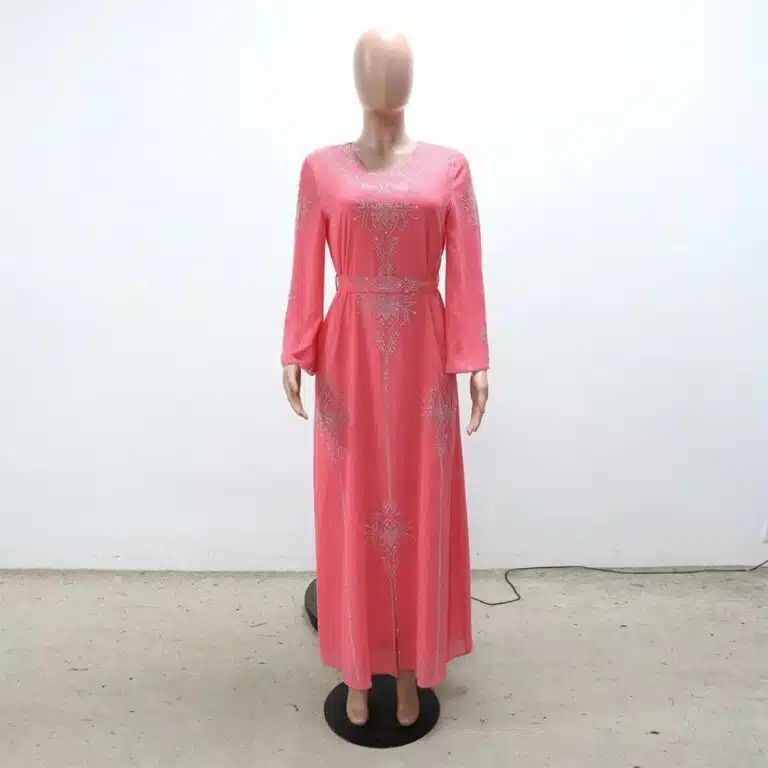 Caftan femme en chiffon à strass, col v et manches larges