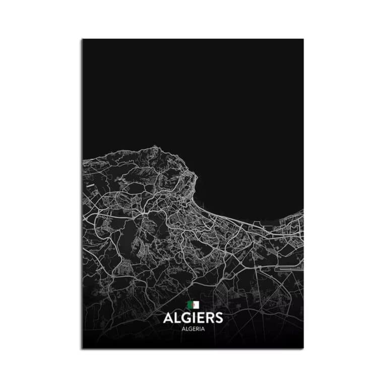 Carte Murale Noire et Blanche D'alger
