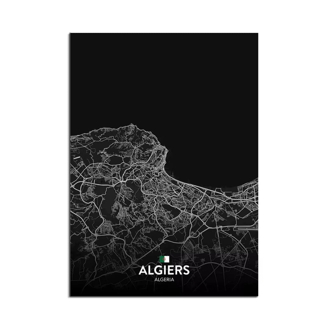 Carte Murale Noire et Blanche D'alger