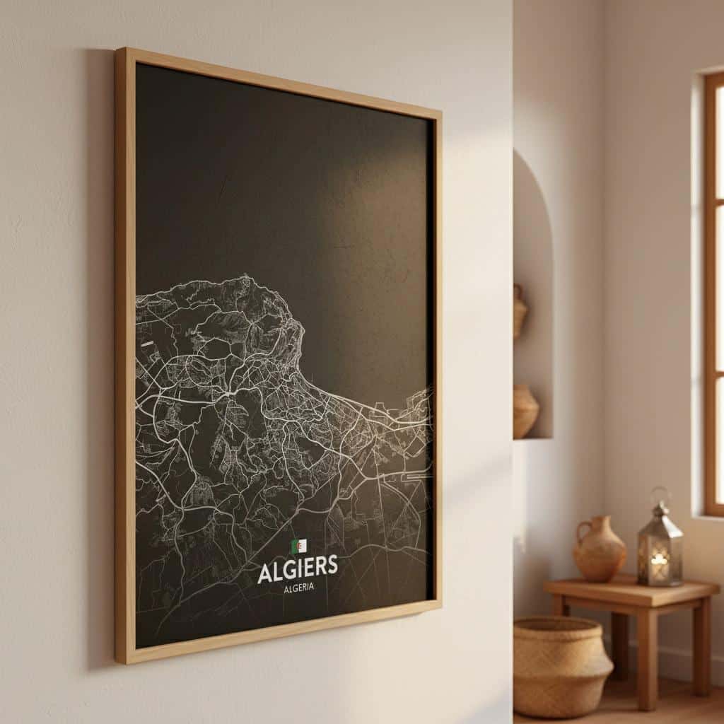 Carte Murale Noire et Blanche d'Alger