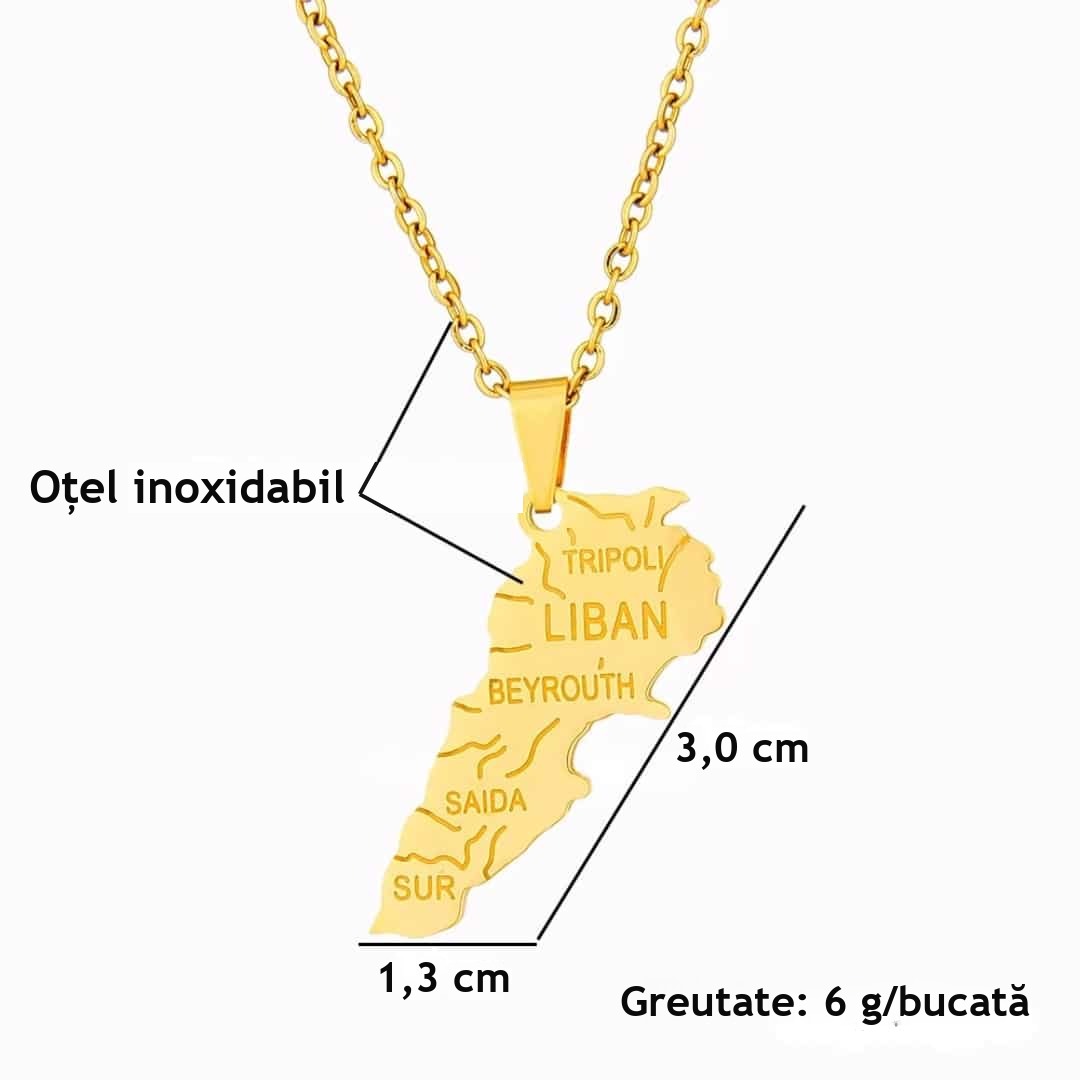 Colier cu harta Libanului din oțel inoxidabil