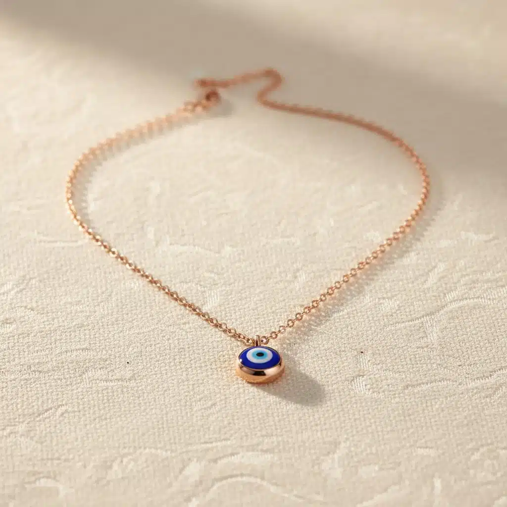 Collier amulette oeil Turc protecteur en émail bleu