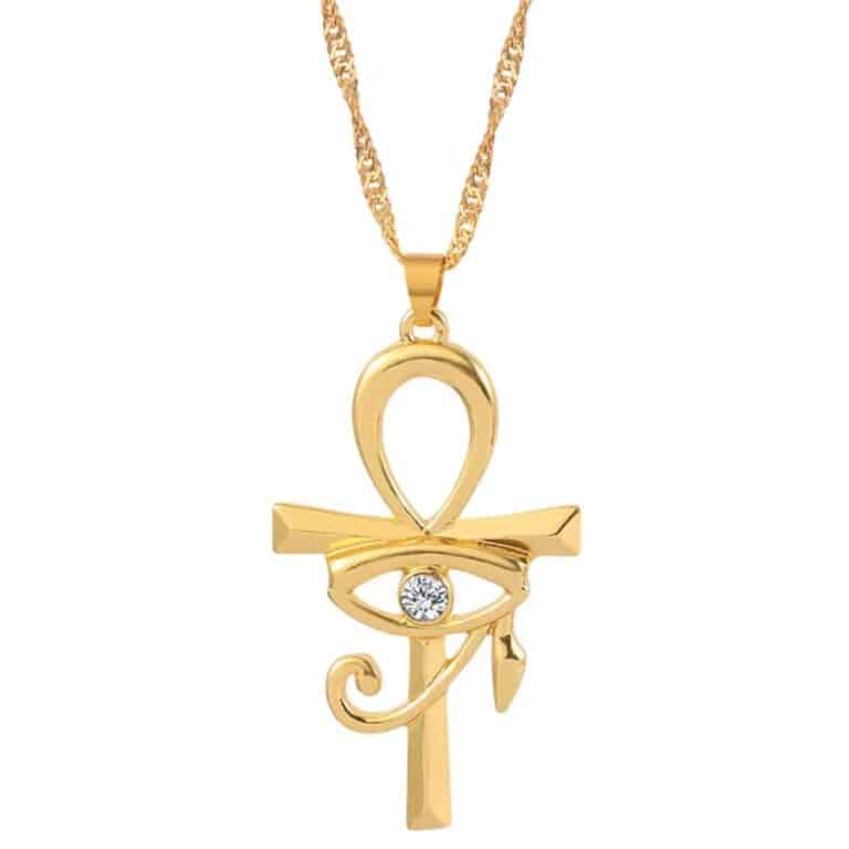 Collier Ankh Doré avec oeil D'horus et Pierre Centrale 1