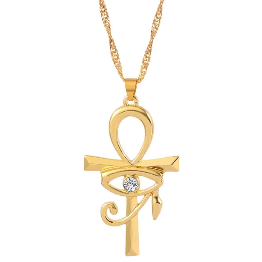 Collier Ankh Doré avec oeil D'horus et Pierre Centrale 1