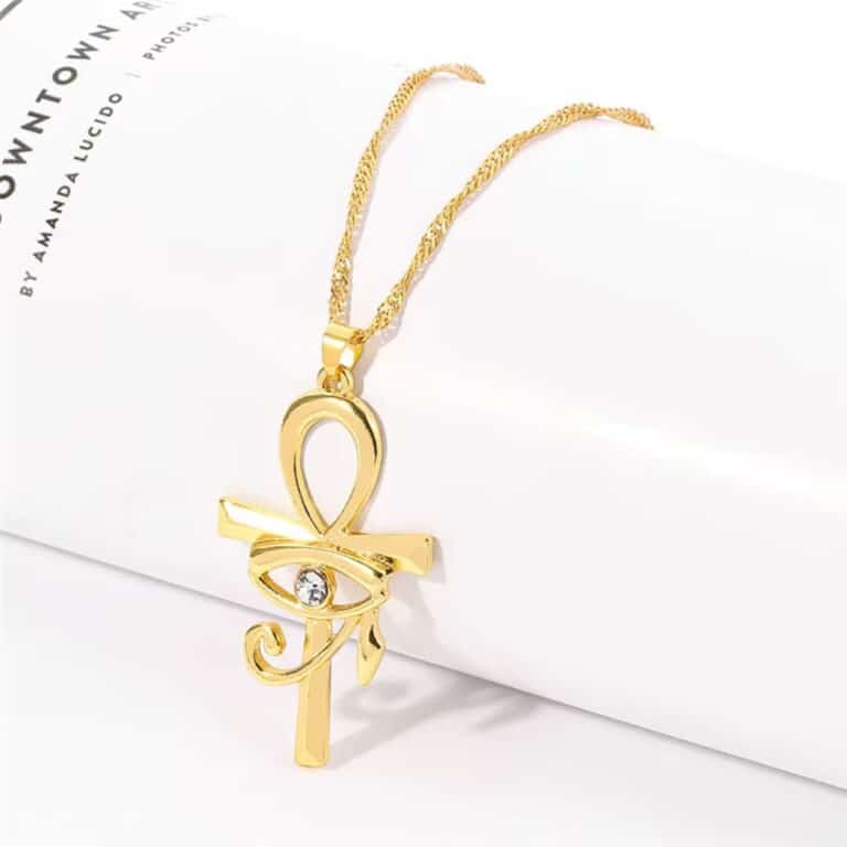 Collier Ankh Doré avec oeil D'horus et Pierre Centrale 4