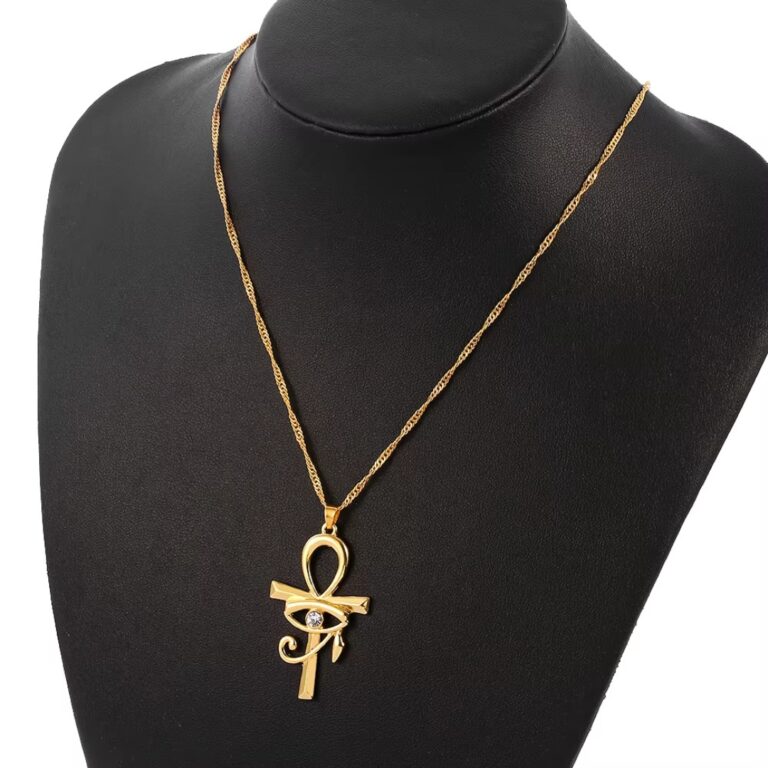 Collier Ankh Doré avec oeil D'horus et Pierre Centrale 5