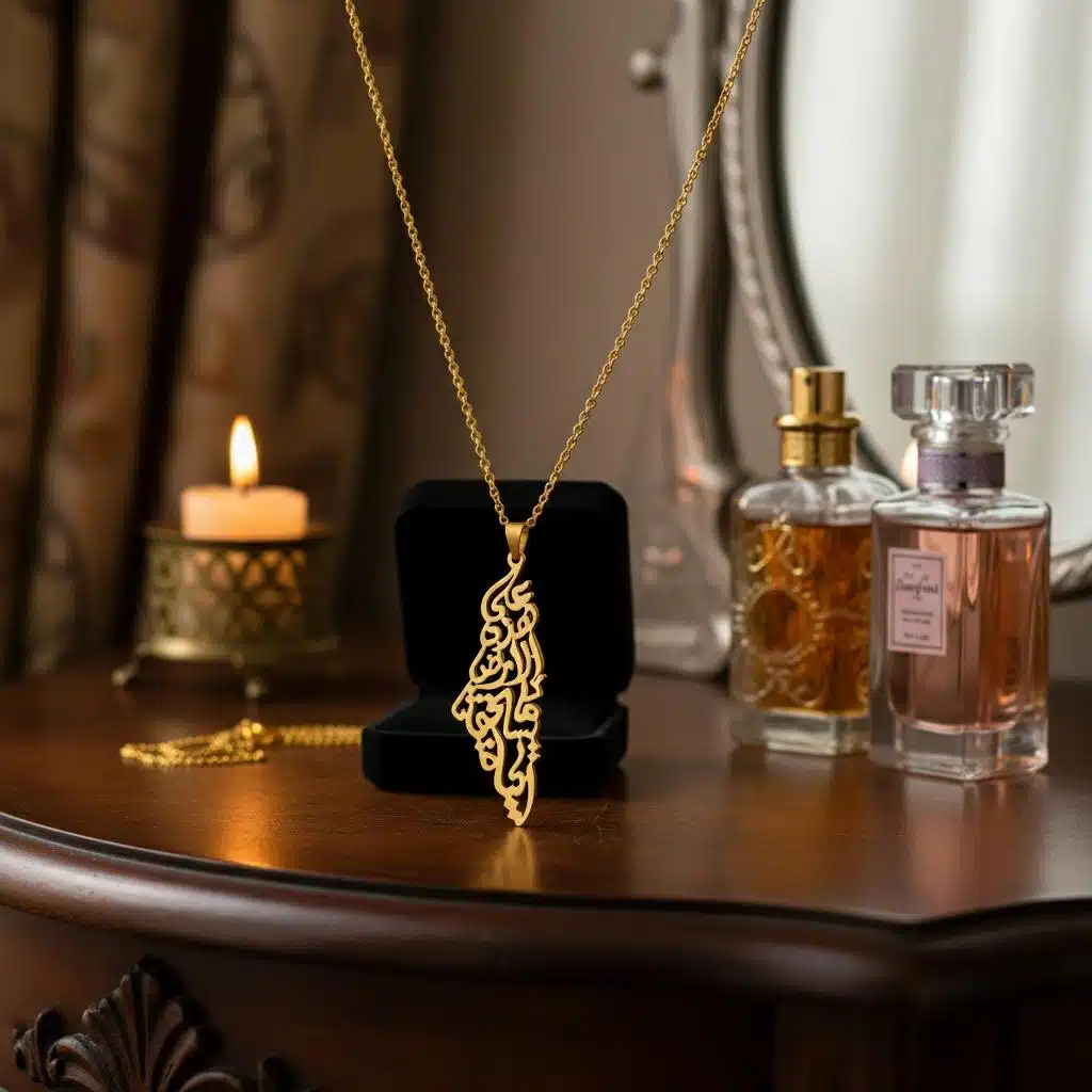 Collier calligraphie arabe pendentif Palestine