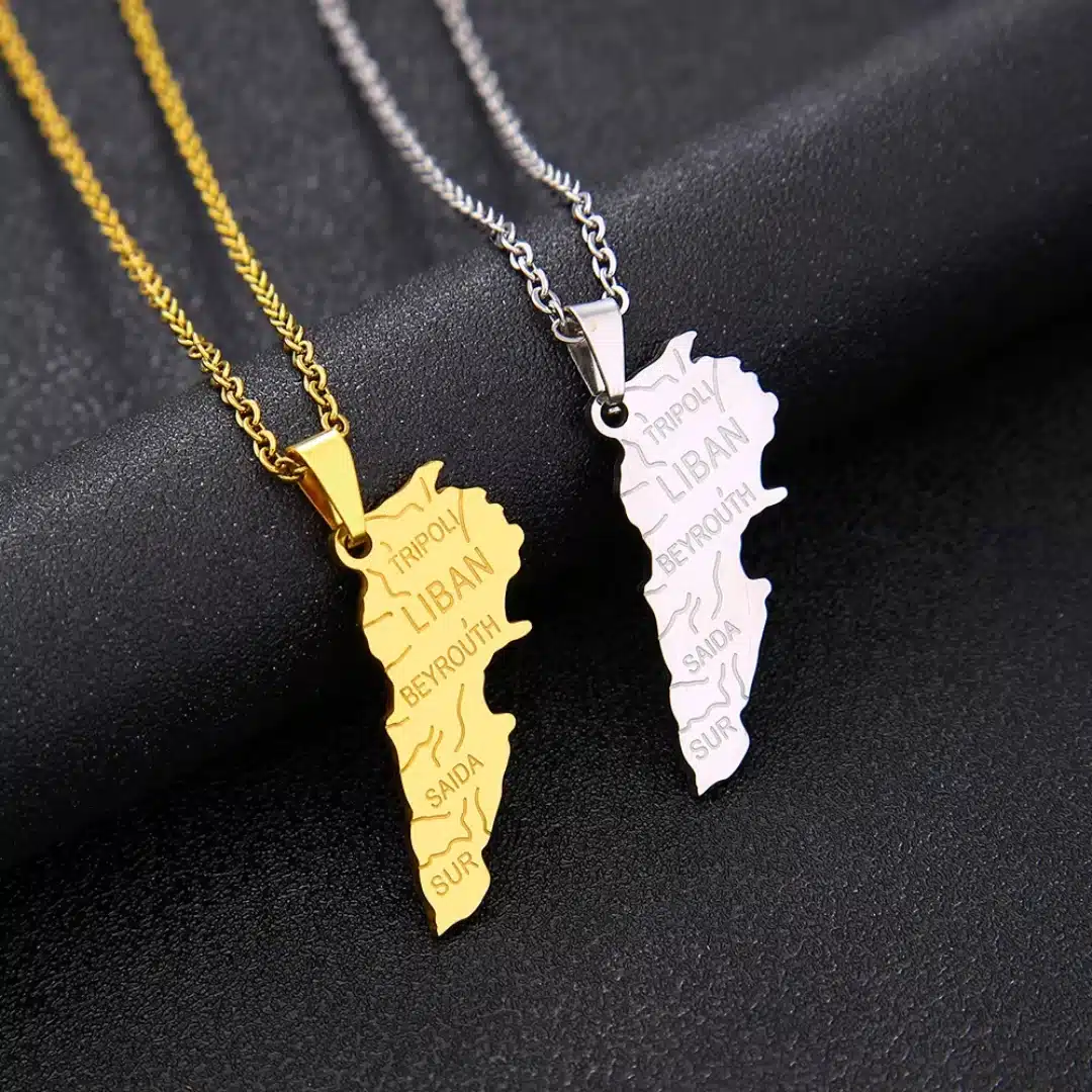 Collier carte du liban en acier inoxydable