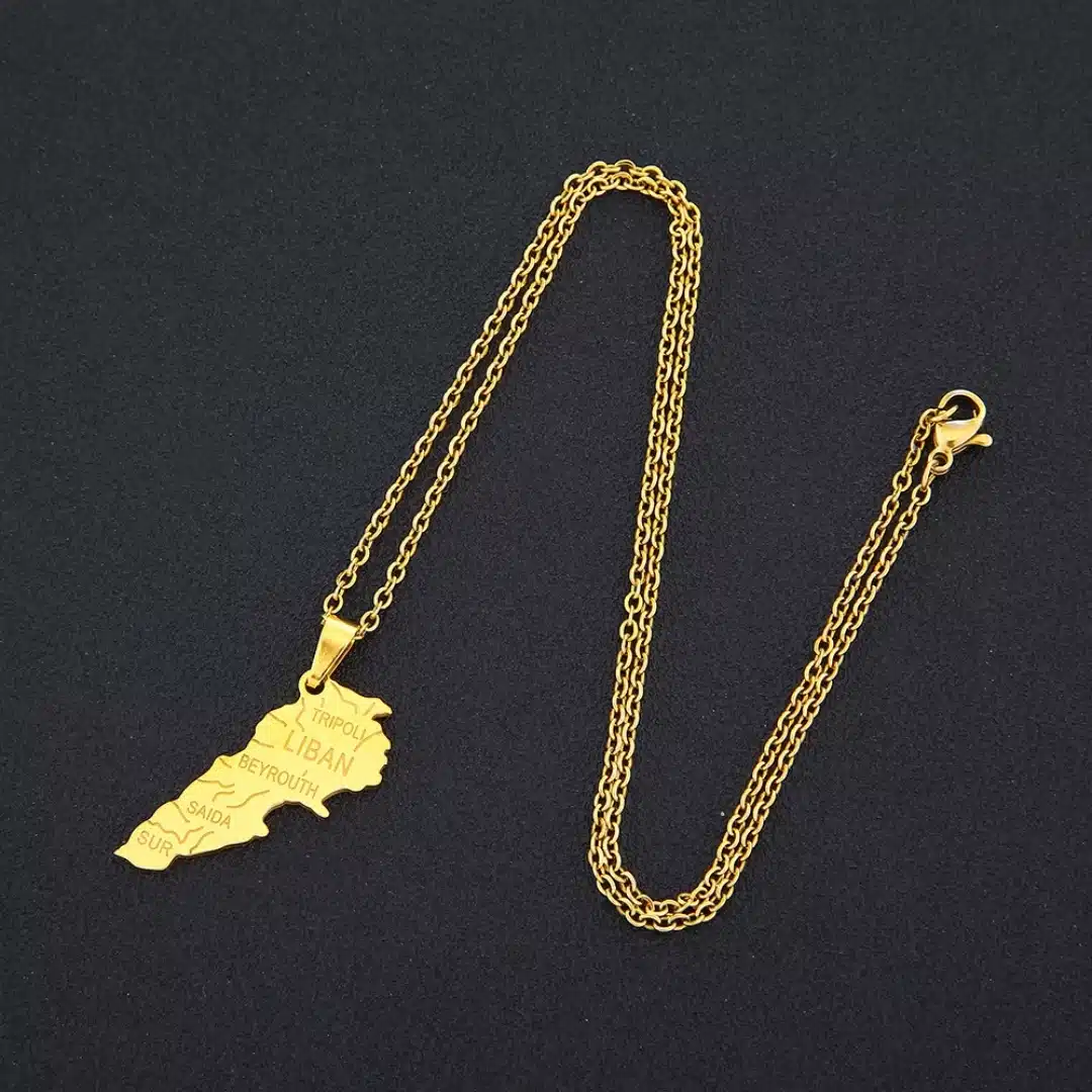 Collier carte du Liban en acier inoxydable