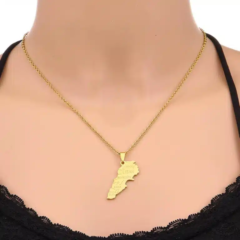 Collier carte du Liban en acier inoxydable