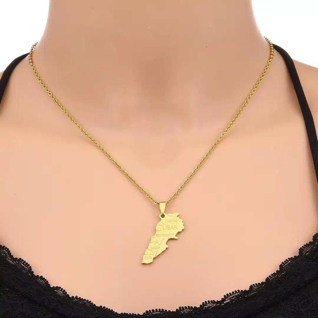 Collier carte du Liban en acier inoxydable