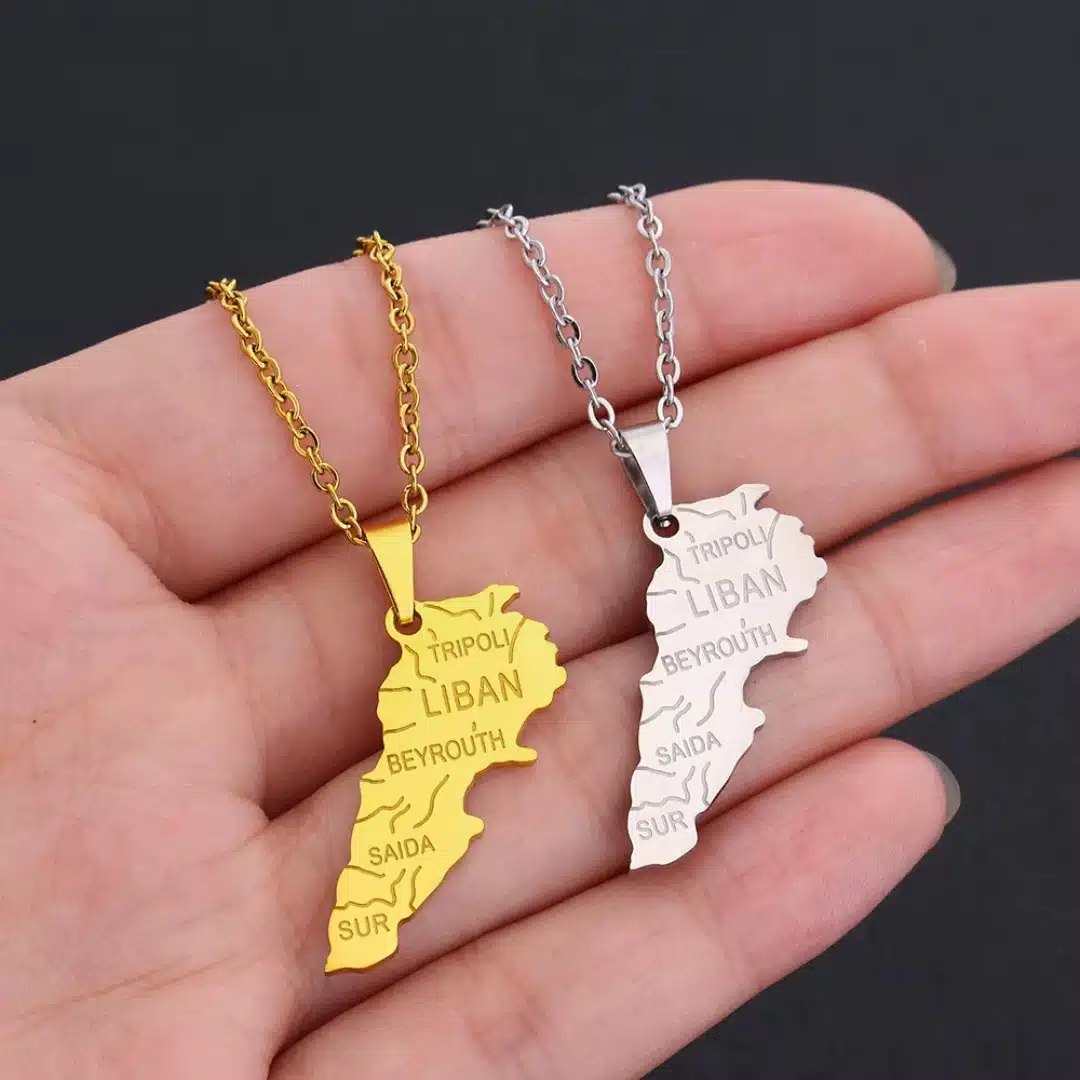 Collier carte du Liban en acier inoxydable