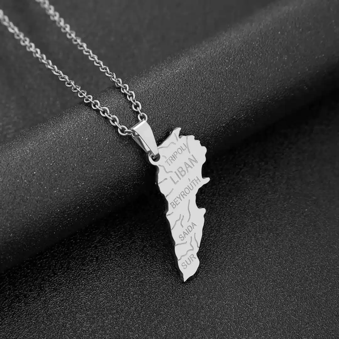 Collier carte du Liban en acier inoxydable