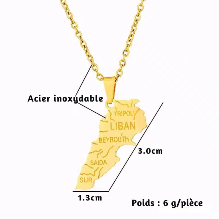 Collier carte du Liban en acier inoxydable