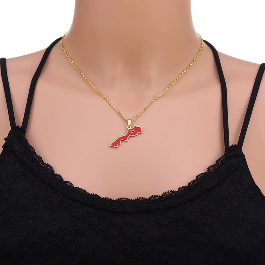 Collier Carte du Maroc Pendentif Rouge 2