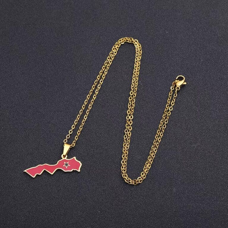 Collier Carte du Maroc Pendentif Rouge 3