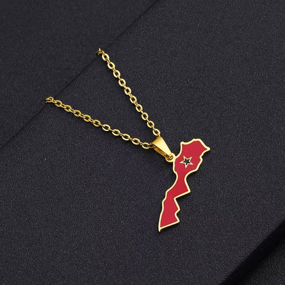 Collier Carte du Maroc Pendentif Rouge 6