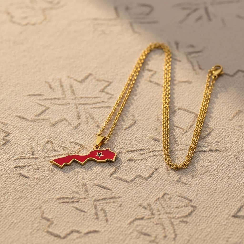 Collier carte du Maroc pendentif rouge