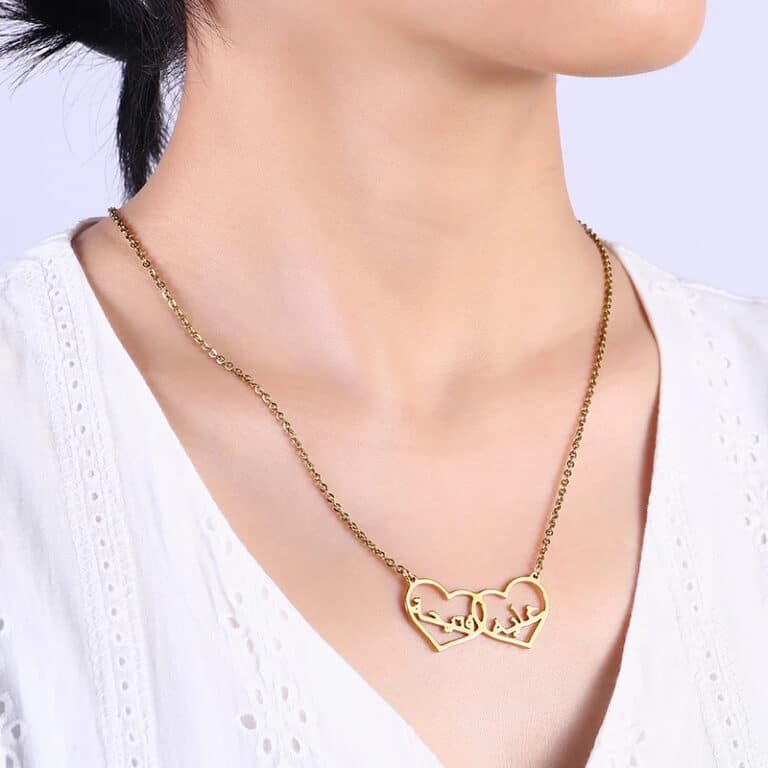 Collier en acier inoxydable prénoms cœurs entrelacés personnalisable - 2