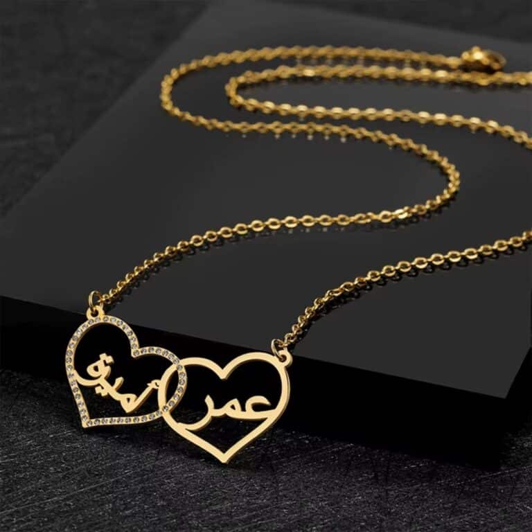 Collier en Acier Inoxydable Prénoms Cœurs Entrelacés Personnalisable 2