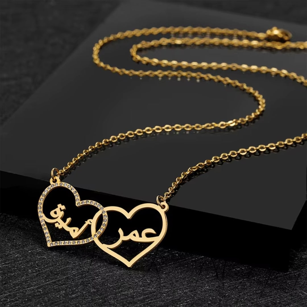 Collier en Acier Inoxydable Prénoms Cœurs Entrelacés Personnalisable 2