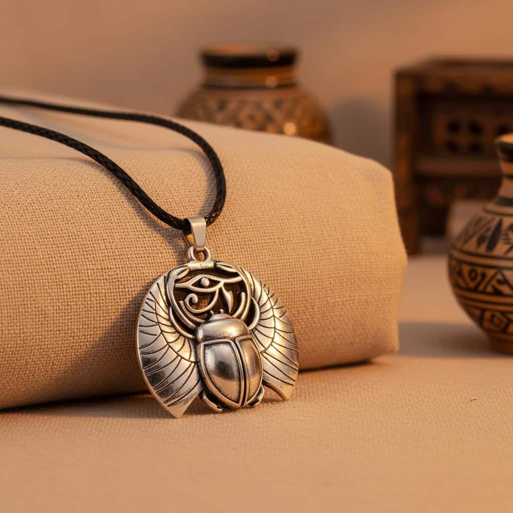 Collier oeil d'horus avec pendentif de scarabée ailé