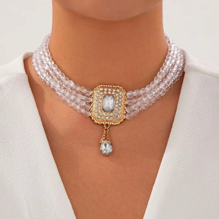 Collier Orientale ras de cou Strass à Perles et Pendentif Doré 2