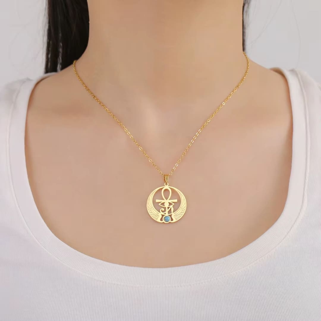 Collier Pendentif Ankh Égyptien avec Pierre Turquoise 2