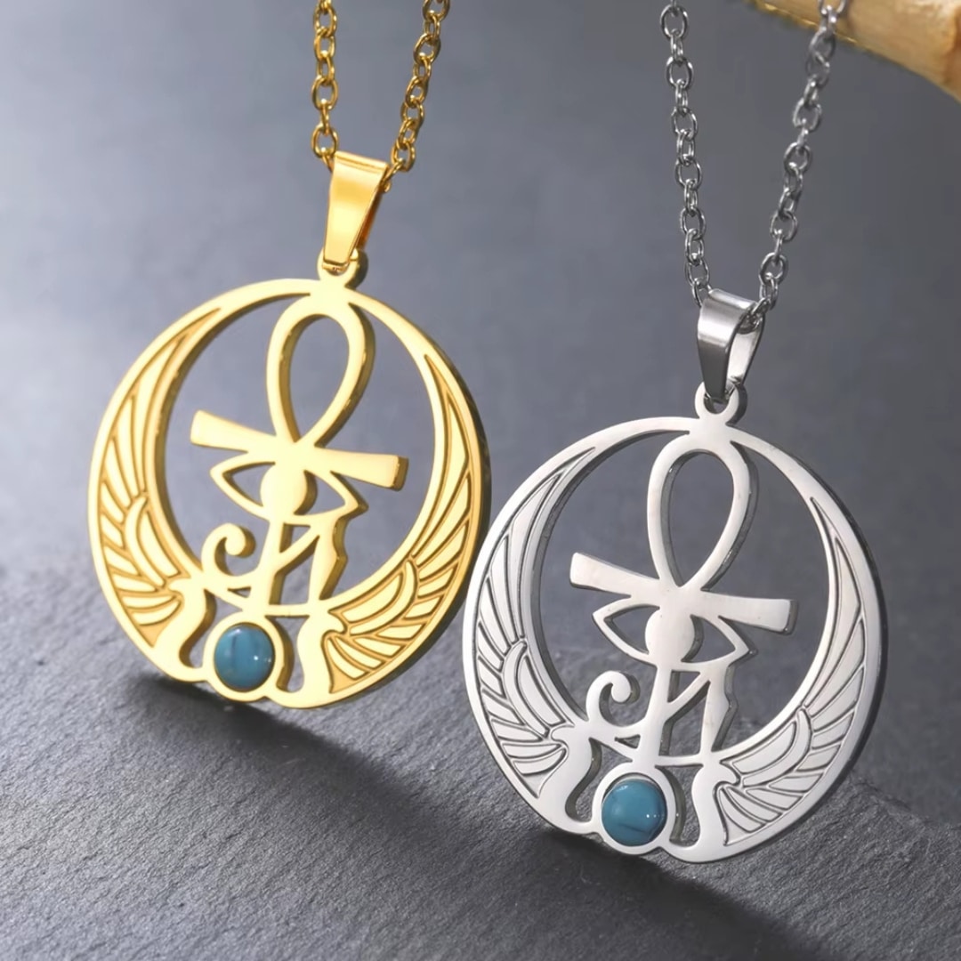 Collier Pendentif Ankh Égyptien avec Pierre Turquoise