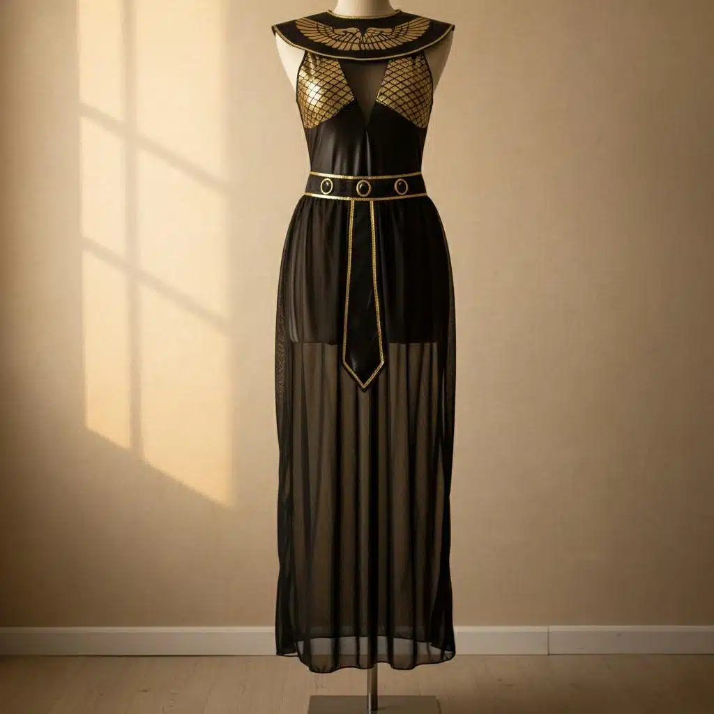 Costume clyopytre noir et or avec jupe fendue