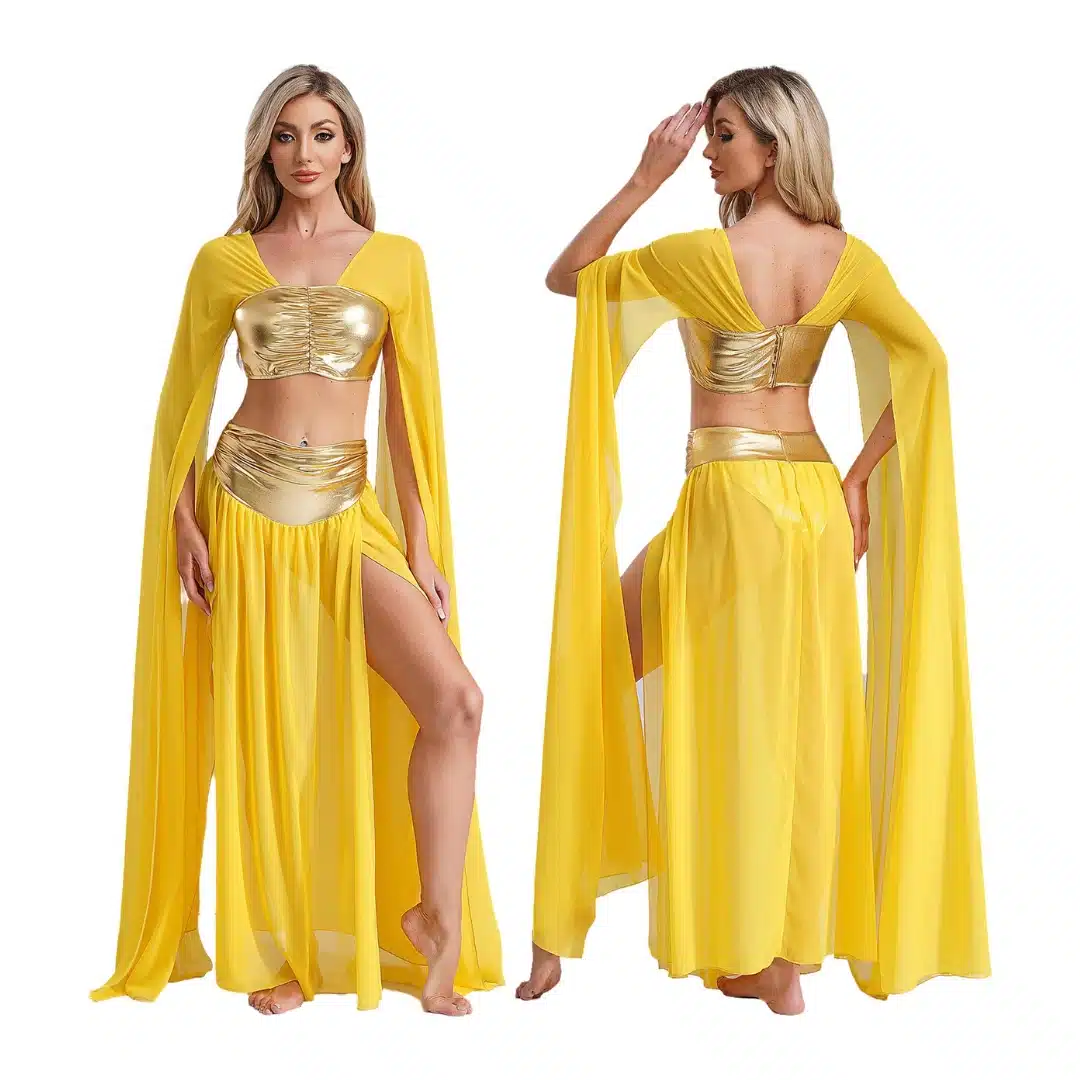 Costume danse orientale rouge ensemble 2 pieces avec haut et jupe fendue